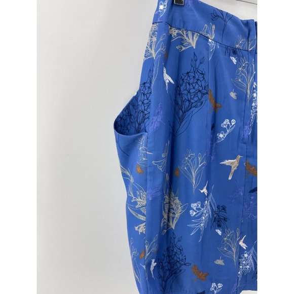 H & M Women's Blue Hummingbird Floral Print Pockets Skirt Back Zip Size 8 - Picture 5 of 15